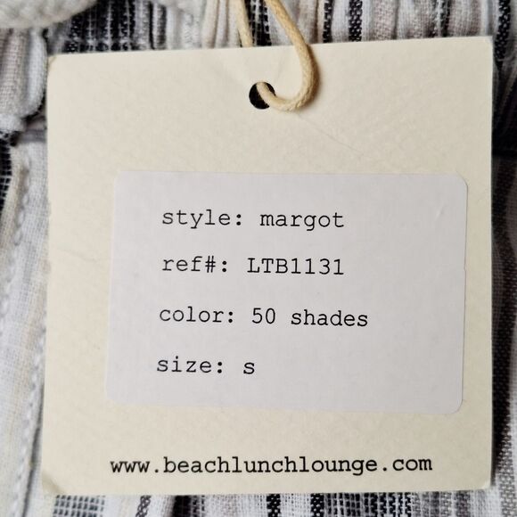 beachlunchlounge Margot Small Linen Cotton Striped Wide Leg Cropped Pant Pockets - Picture 13 of 13